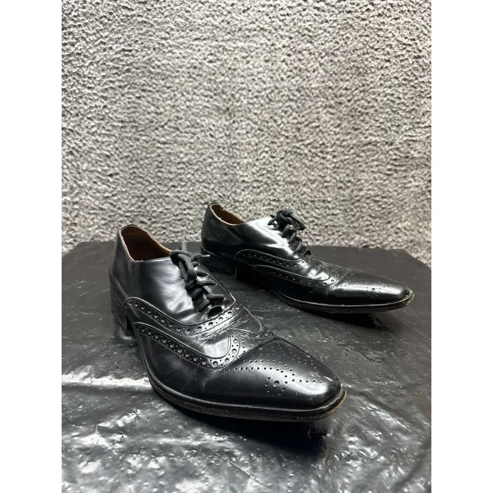 Gixus Italian Leather Lace-Up‎ Wingtip Oxford Dress Shoes Black Mens Size 42 EU